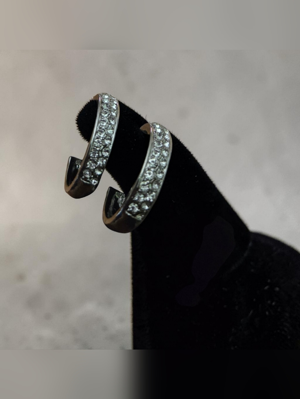 Silver Crystal Pavé Huggie Hoop Earrings - Sparkling White